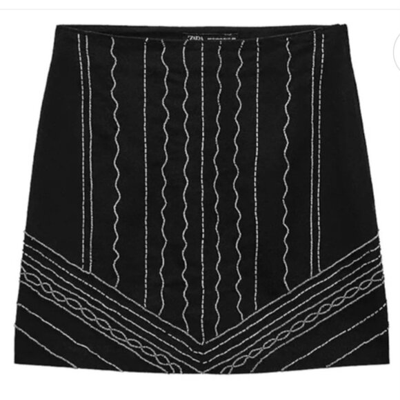 ZARA BEADED BLACK MINI SKIRT - SIZE XS - Picture 1 of 5